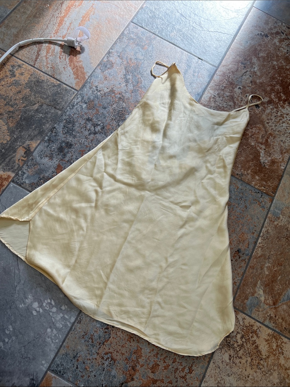 Butter Yellow Sil night Slip Dress with Spaghetti Straps